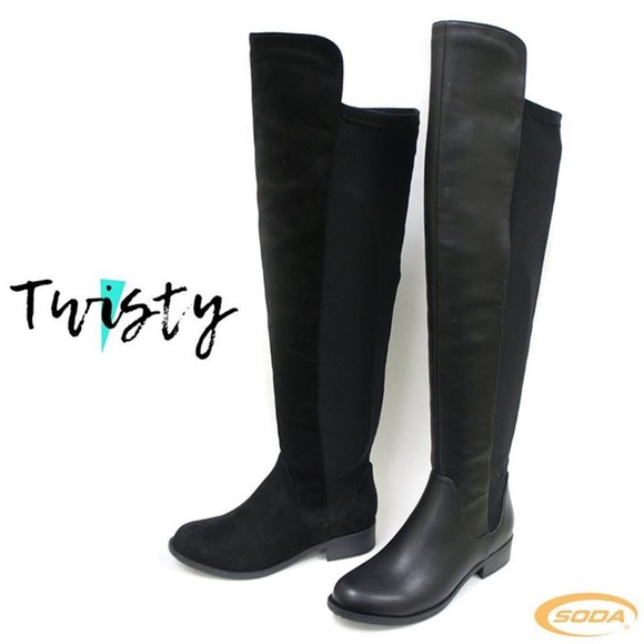 Soda Shoes Twisty Black Suede Over Knee Boot 7.5 - Picture 2 of 8